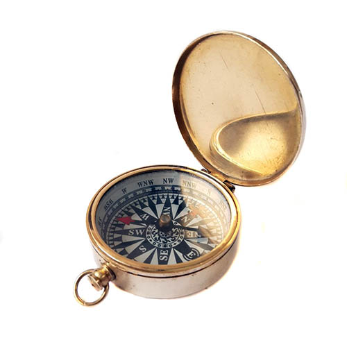 Brújula De Bronce, Con Tapa Grabada Láser