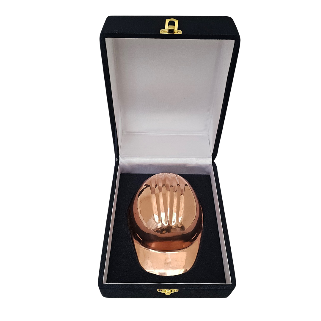 Casco Minero De Cobre Pulido En Caja Azul Con Placa Grabada- Regalo Ejecutivo Premium