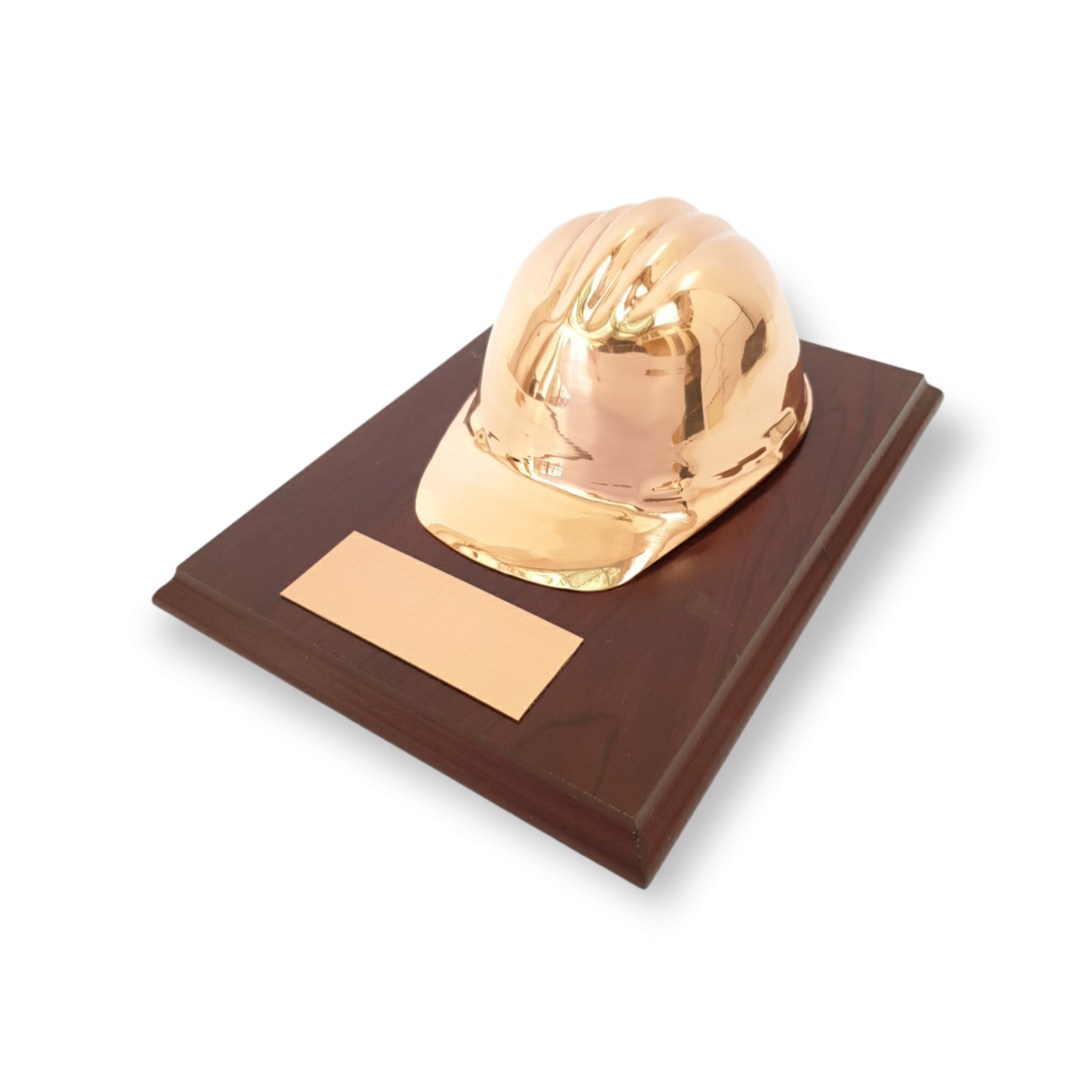 Casco Minero De Cobre, Base De Madera, Placa  Grabada