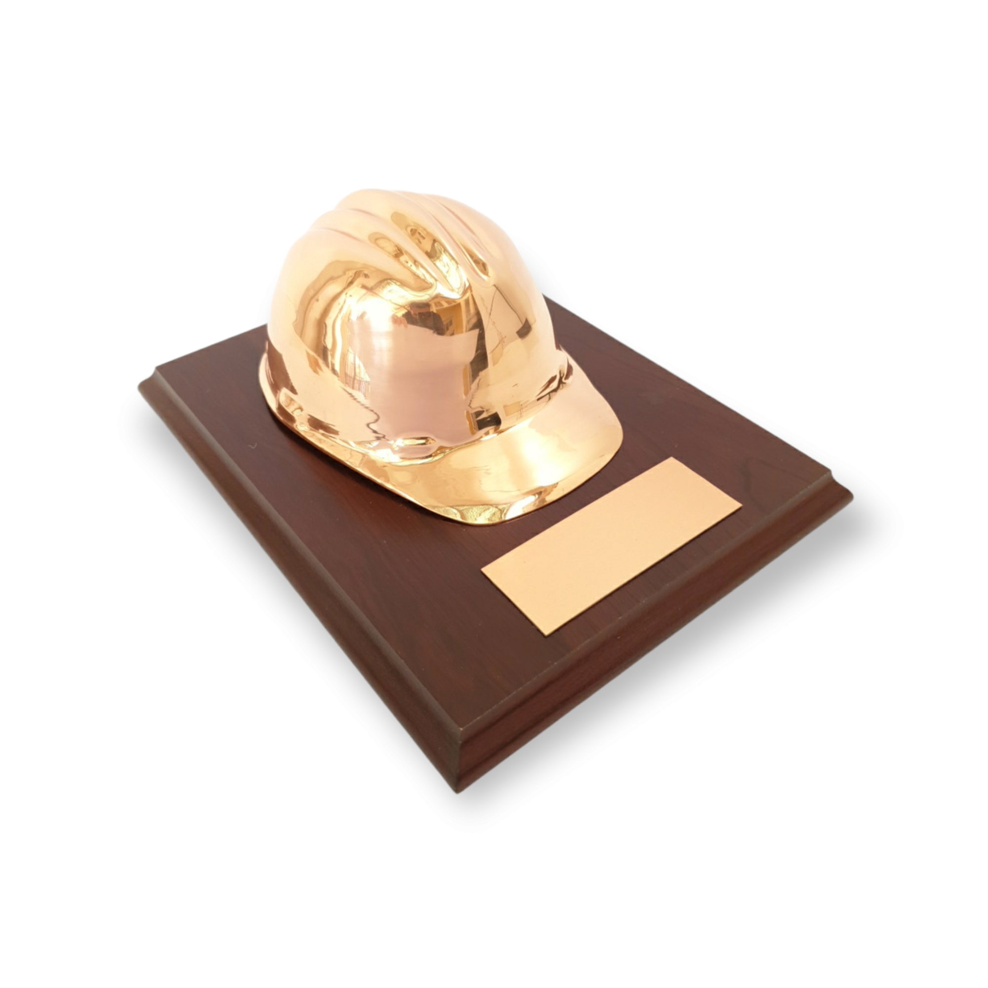Casco Minero De Cobre, Base De Madera, Placa  Grabada