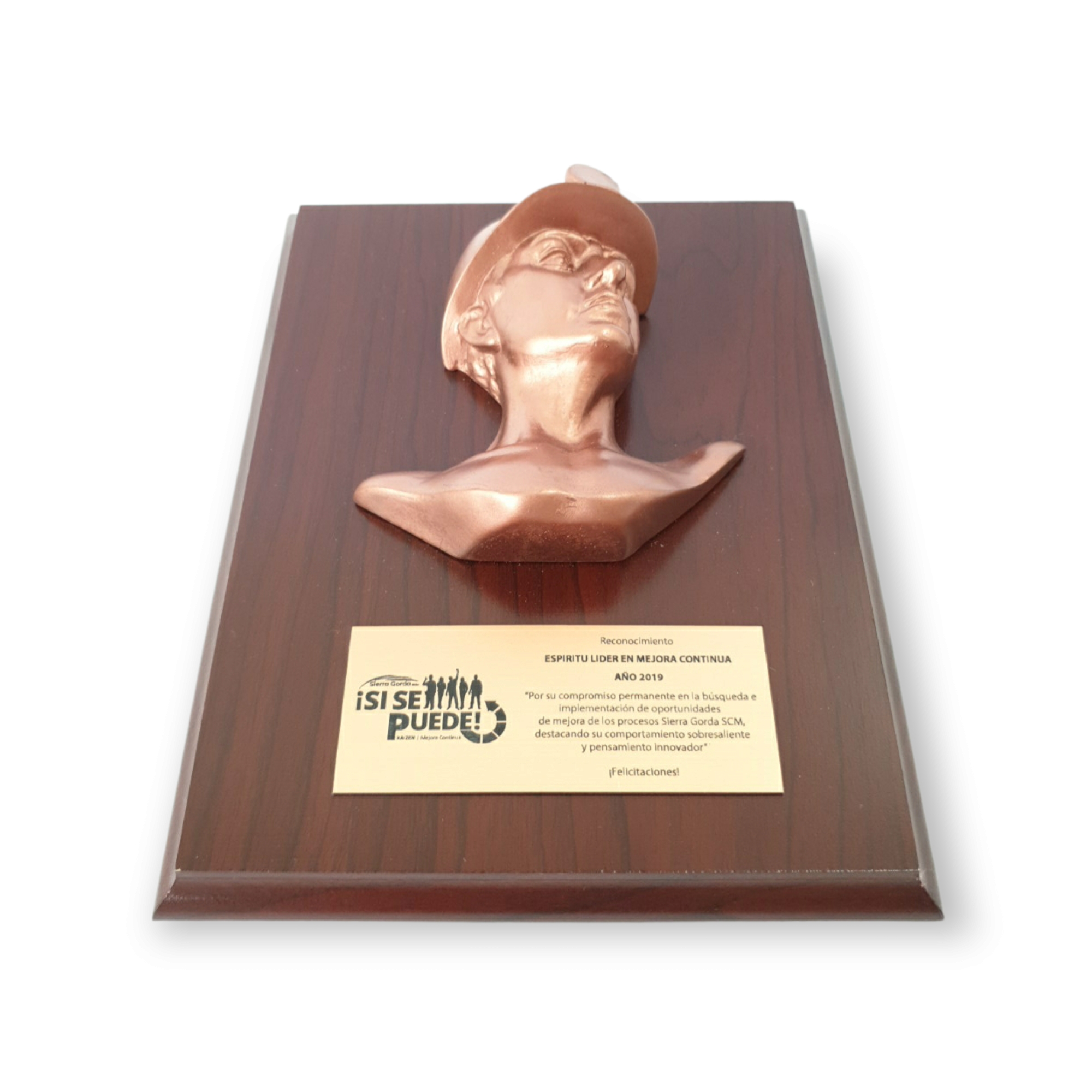 Galvano Busto Minero De Resina Color Cobre, Con Placa Grabada