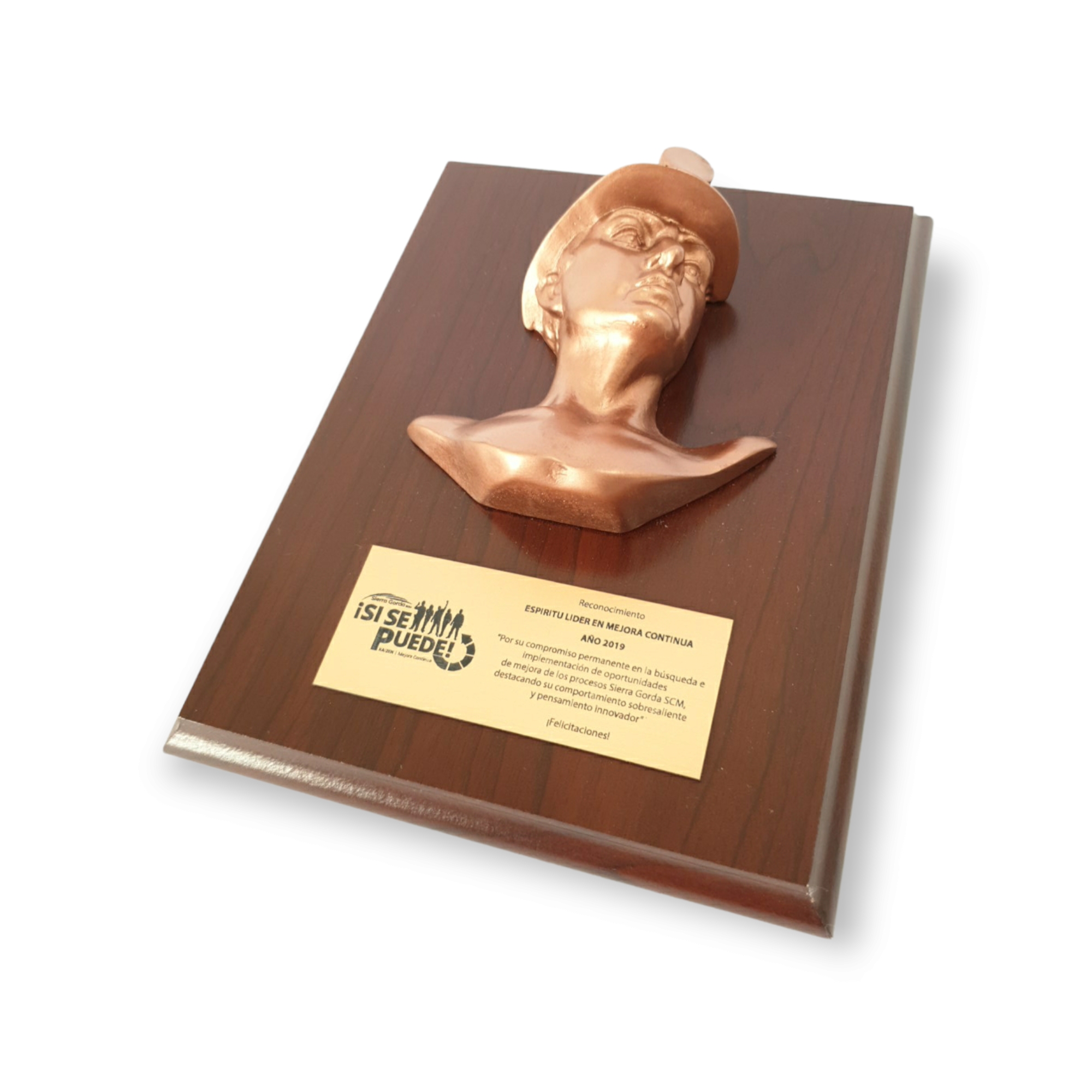 Galvano Busto Minero De Resina Color Cobre, Con Placa Grabada