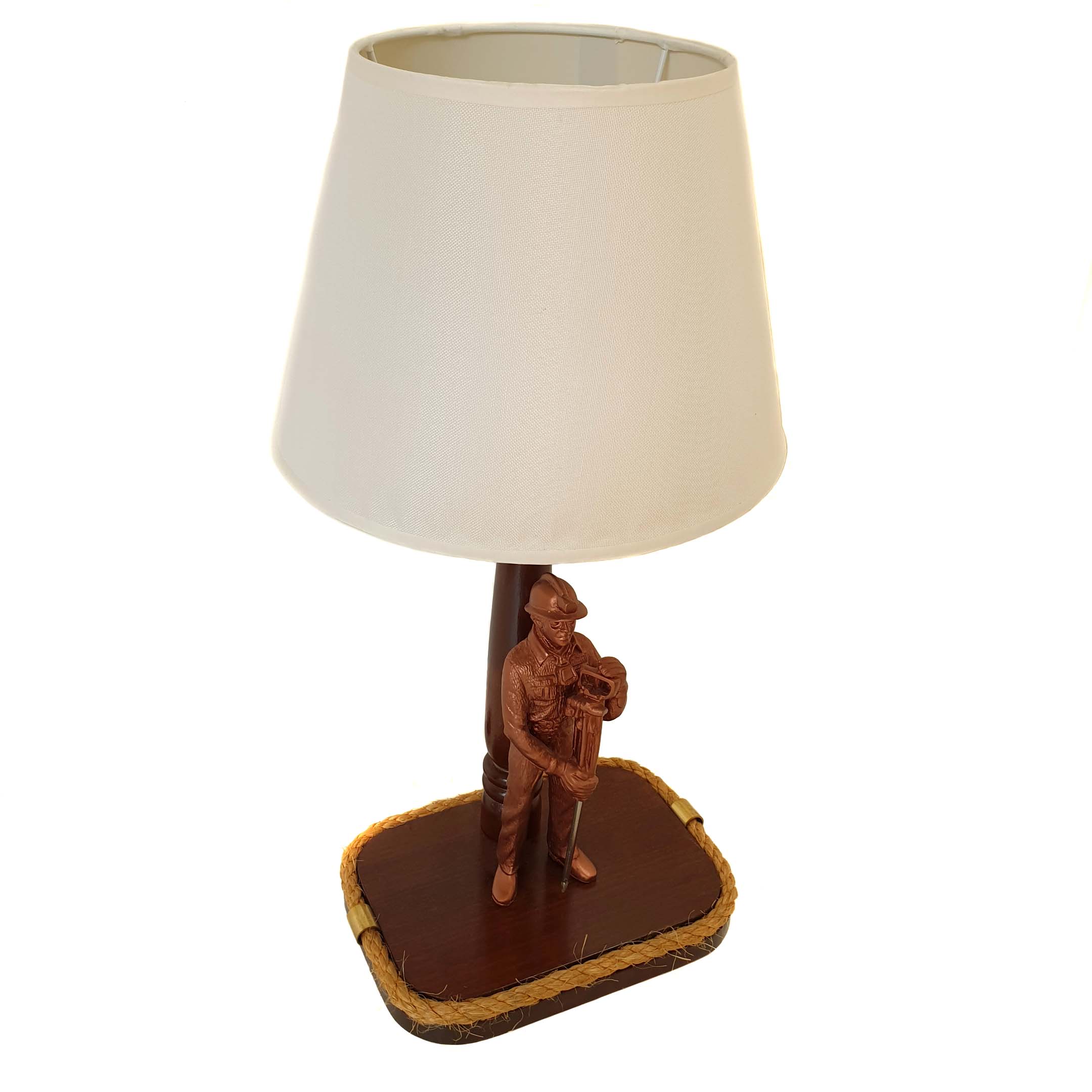 Lampara De Mesa Minero De Resina, Base Madera