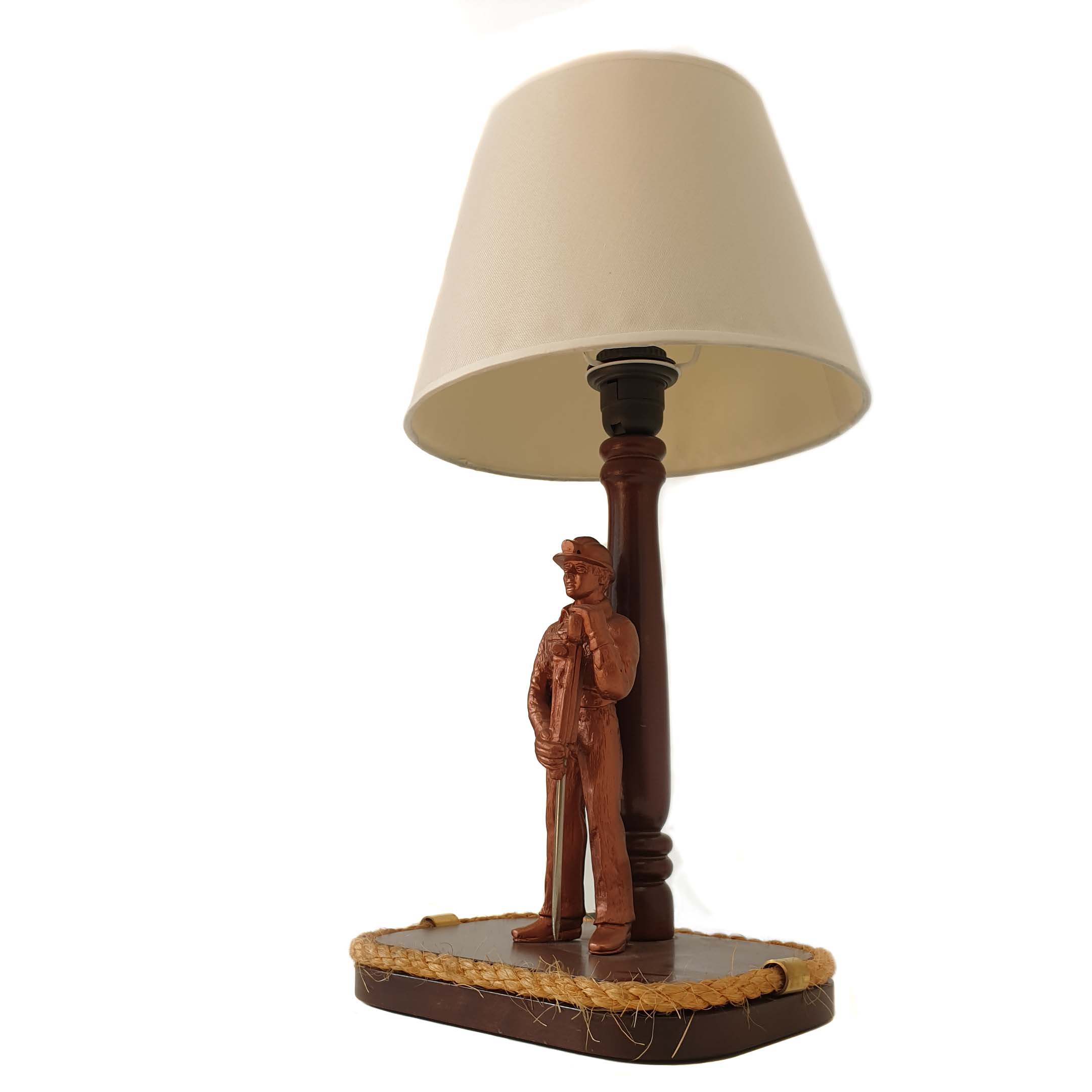 Lampara De Mesa Minero De Resina, Base Madera