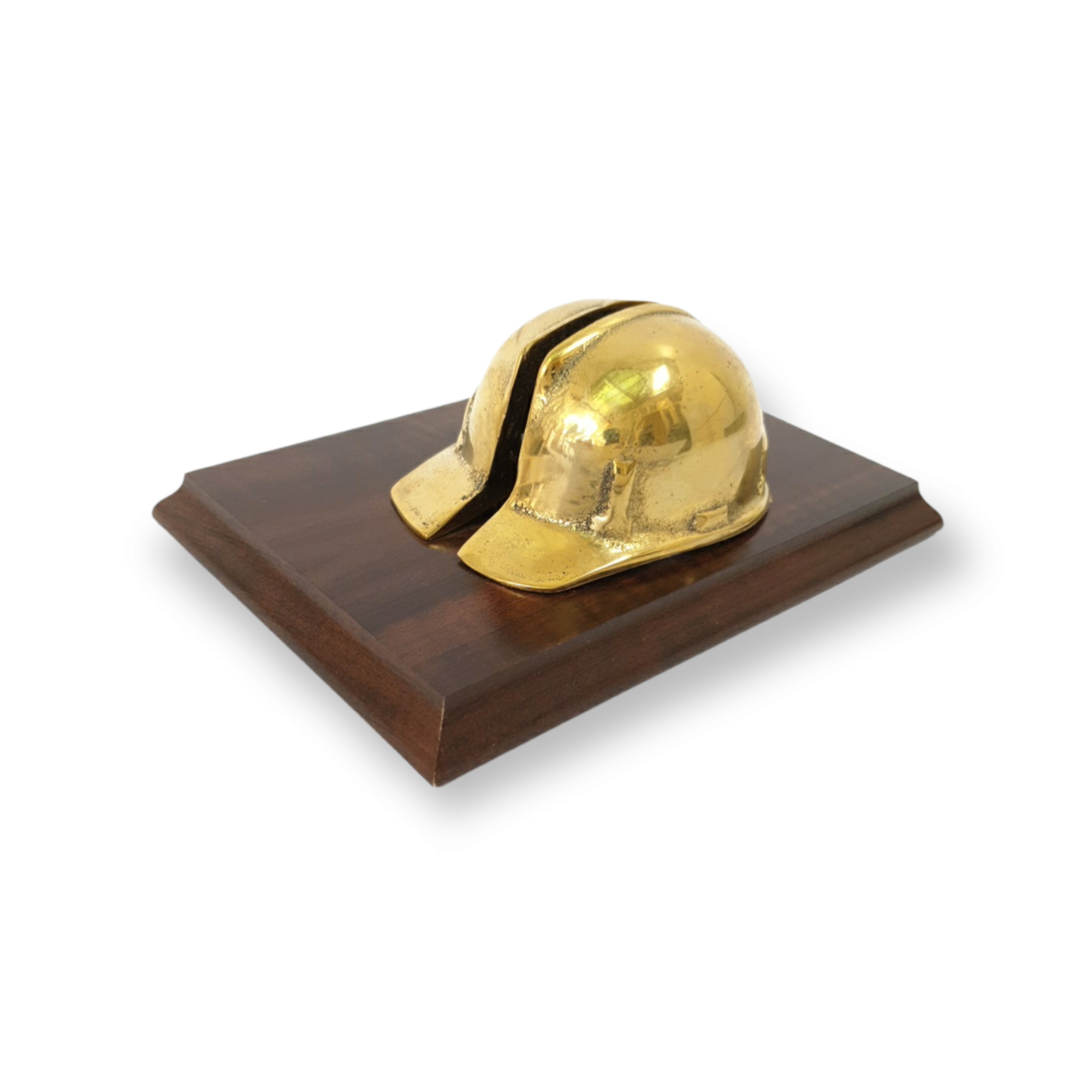 Portacartas Casco Minero De Bronce, Base Madera.