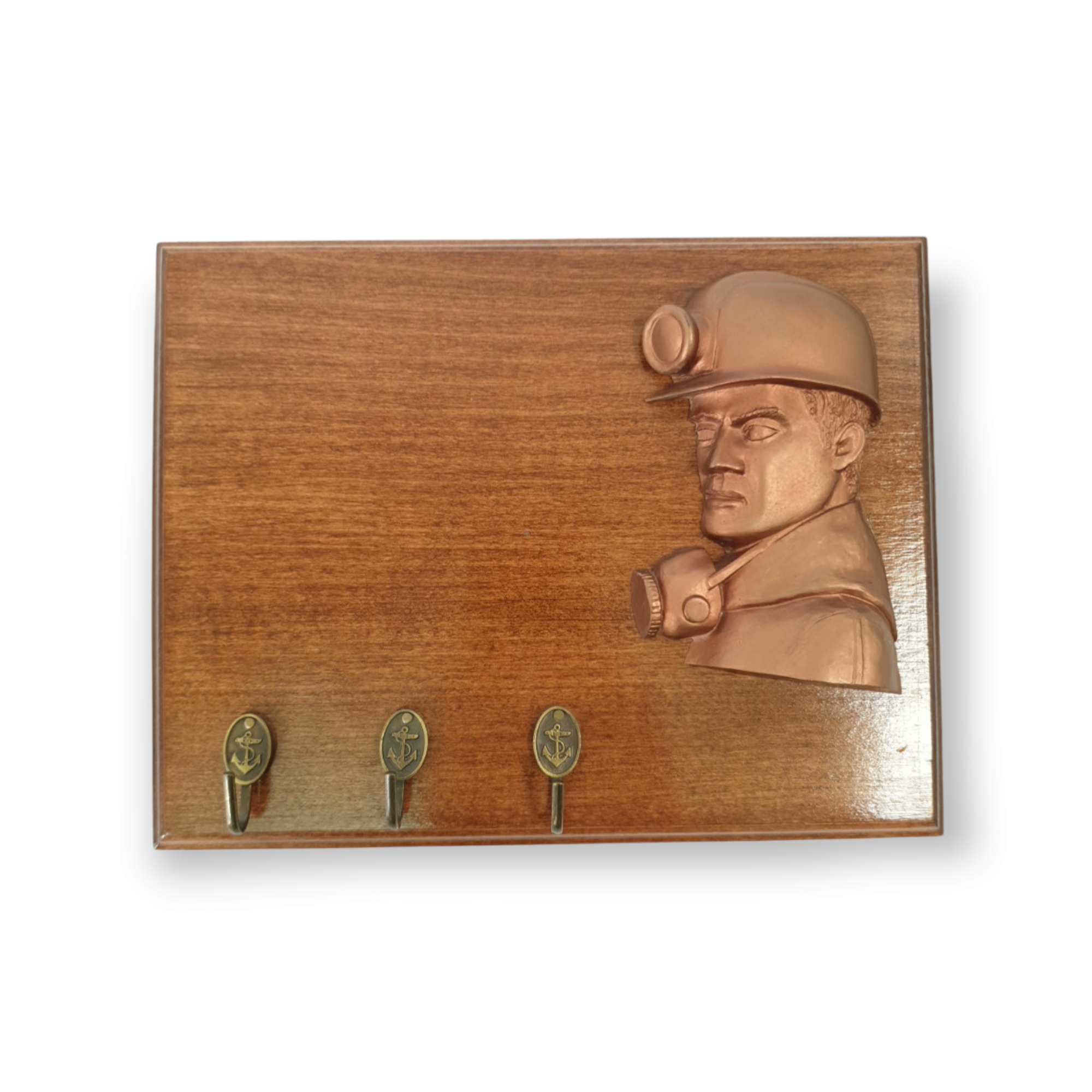 Portallaves Con Rostro De Minero Cobrizado , Placa Grabada