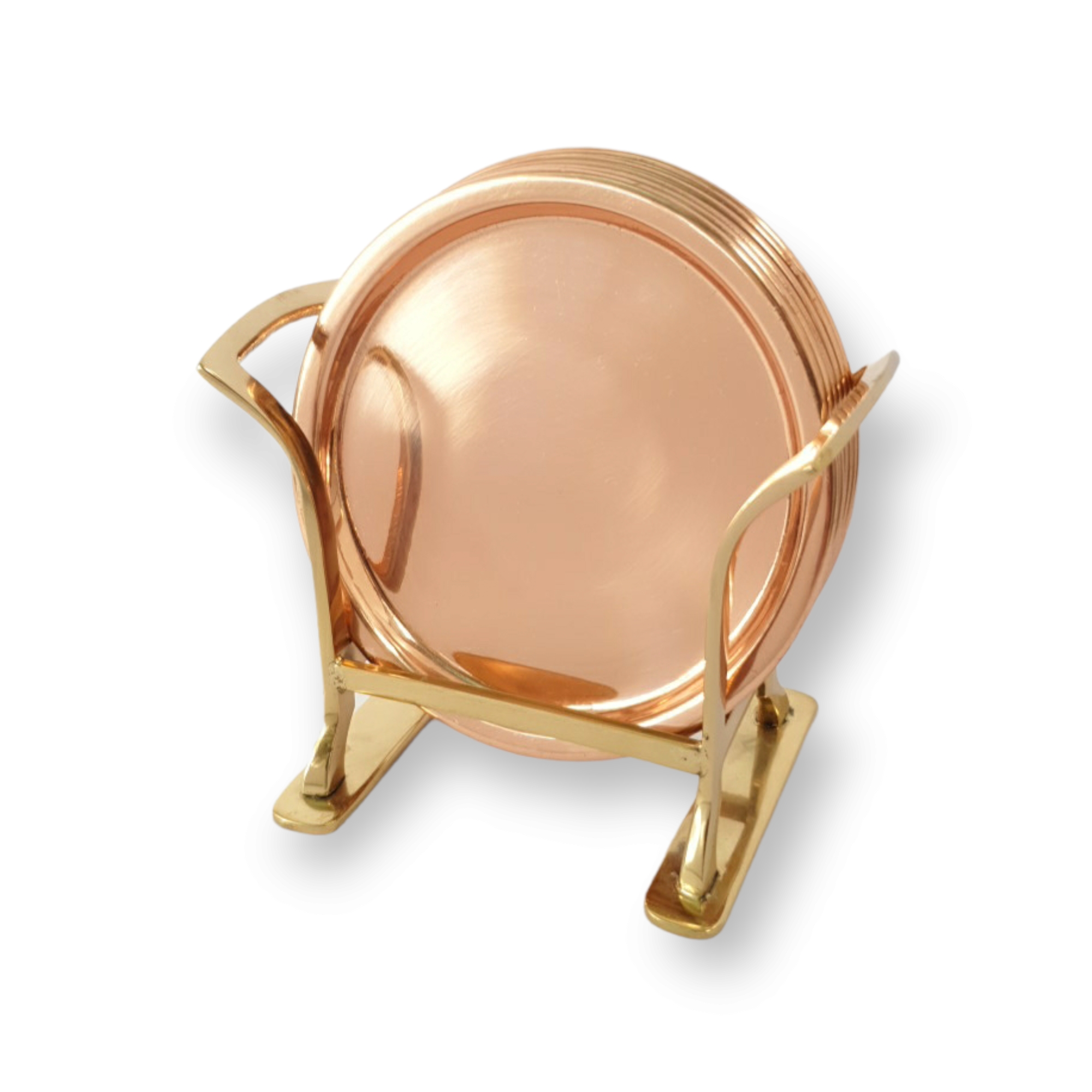 Posavasos De Cobre Con Soporte De Bronce Set 6 Unid. Plato De 11 Cm